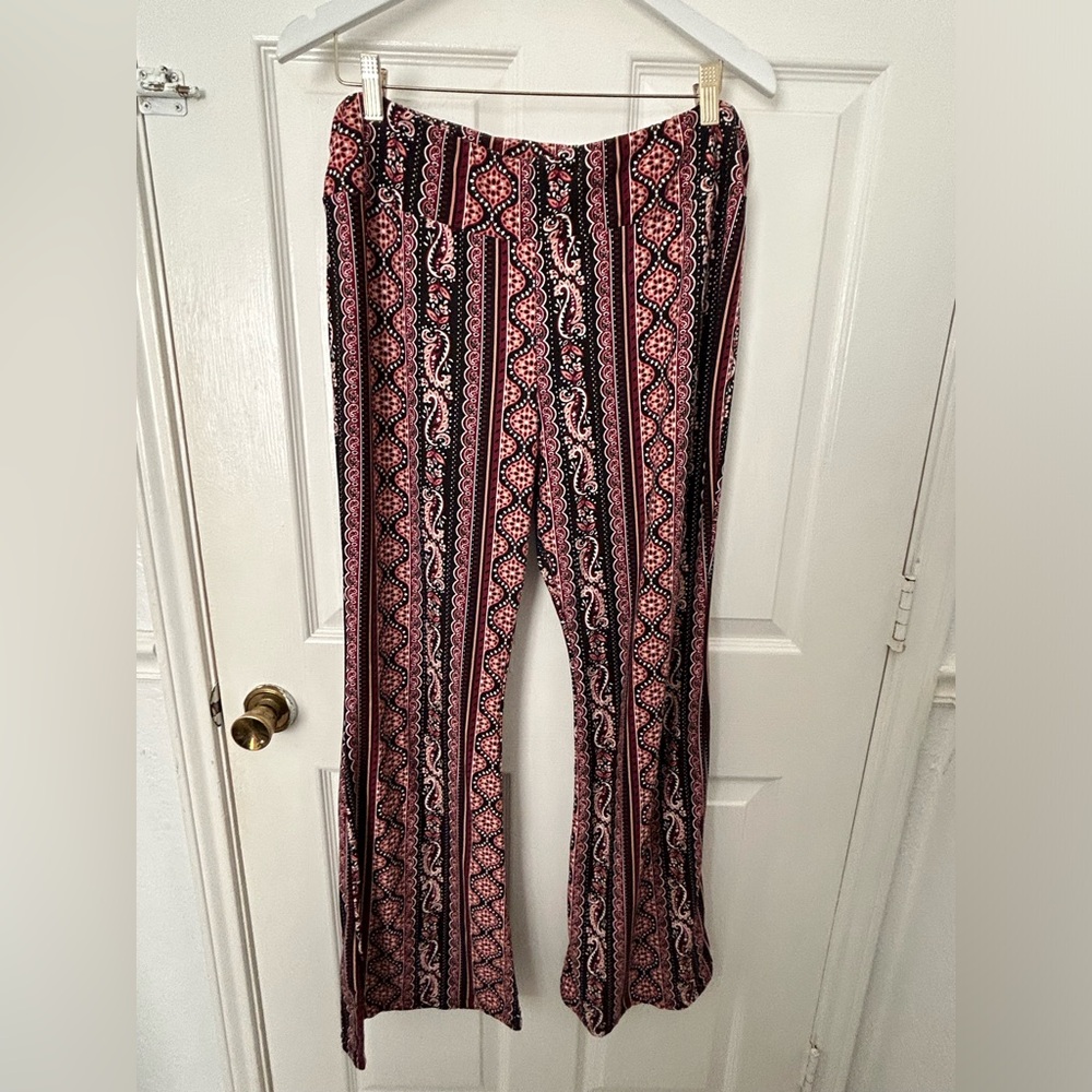 No Boundaries Black and Pink Striped Print Wide-Leg Pants